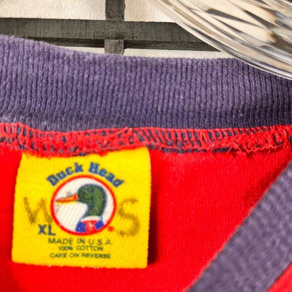 Vintage Duck Head Striped Crewneck Shirt Made in USA Short Sleeve Red XL - Picture 2 of 6